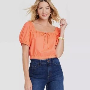 NWT Women's Puff Short Sleeve Peasant Top Universal Thread Size Large